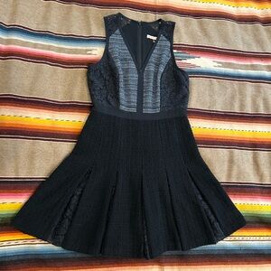 Rebecca Taylor Fit & Flare Dress w Tweed & Lace Detail